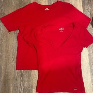 2 red Hollister Shirts sm/med.
